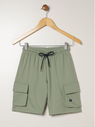 Bermuda Moletom Cargo Juvenil Para Menino - VERDE