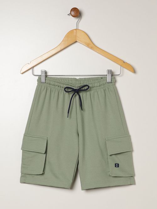Bermuda Moletom Cargo Juvenil Para Menino - VERDE