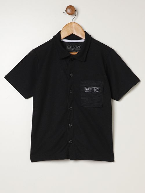 Camisa Malha Texturizada Infantil Para Menino - PRETO