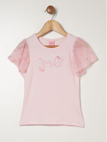 Blusa Cotton Manga Curta Infantil Para Menina - ROSA