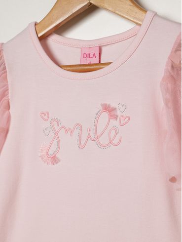 Blusa Cotton Manga Curta Infantil Para Menina - ROSA