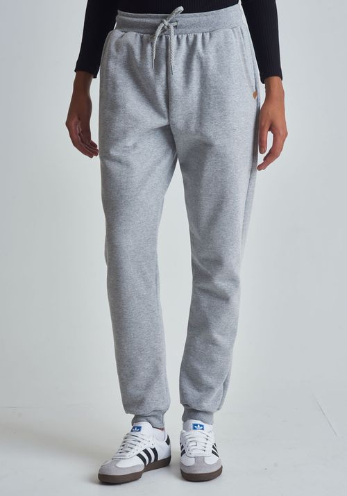 Calça básica moletom com punho cinza mescla