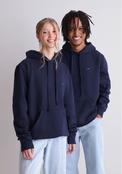 Moletom básico canguru com capuz marinho