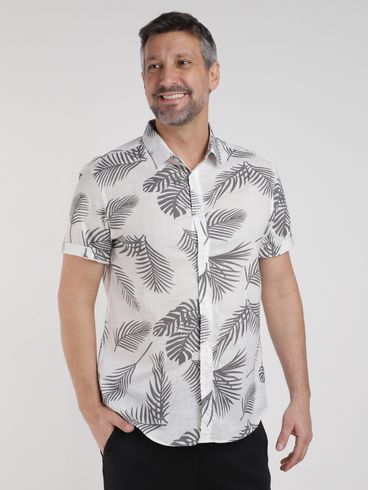 Camisa Slim Estampada Eletrón Masculina CINZA CLARO/OFF WHITE