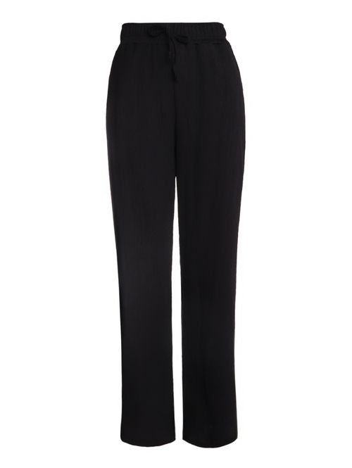 Calça Malha Texturizada Wide Leg Feminina PRETO