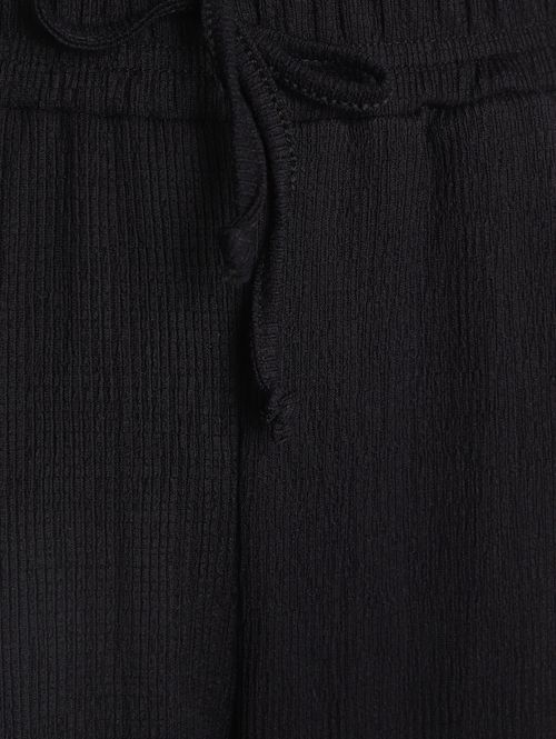 Calça Malha Texturizada Wide Leg Feminina PRETO