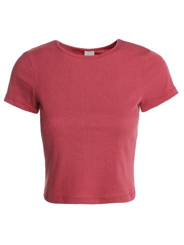 Blusa Manga Curta Malha Canelada Feminina VINHO