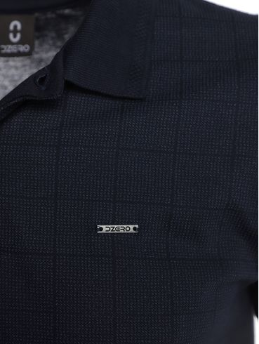 Polo Piquet Xadrez Manga Curta  Masculina MARINHO