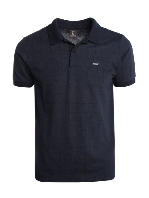 Polo Piquet Xadrez Manga Curta  Masculina MARINHO