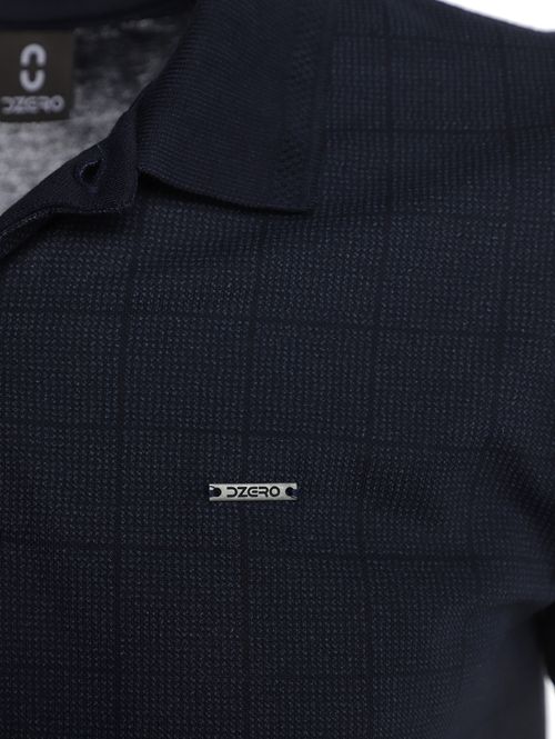 Polo Piquet Xadrez Manga Curta  Masculina MARINHO