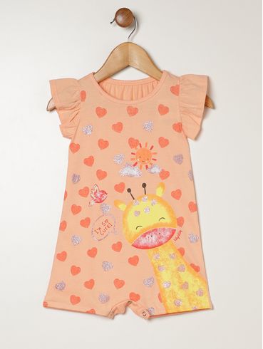 Macacão Curto Estampado Infantil Para Bebê - SALMAO