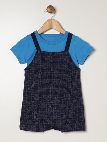 Jardineira Moletinho Infantil Para Bebê - MARINHO