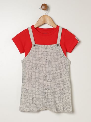 Jardineira Moletinho Infantil Para Bebê - VERMELHO