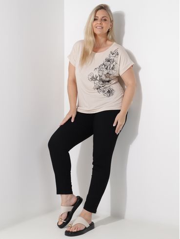 Blusa Manga Curta Floral Plus Size Feminina AREIA