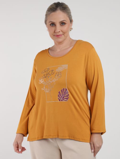Blusa Manga Longa Plus Size Feminina OCRE