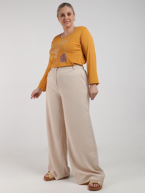 Blusa Manga Longa Plus Size Feminina OCRE