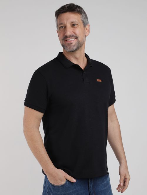 Polo Malhão Rústico Manga Curta Masculina PRETO