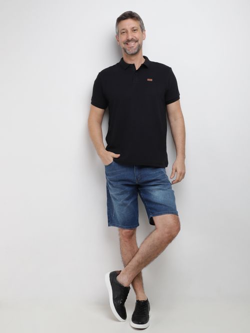 Polo Malhão Rústico Manga Curta Masculina PRETO