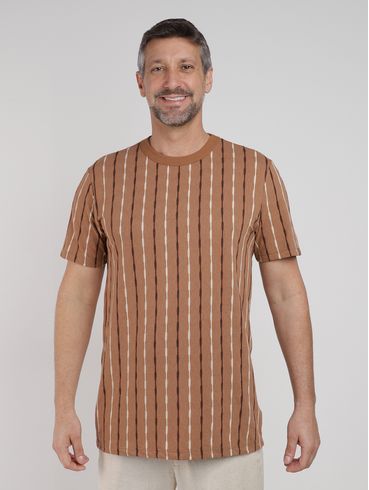 Camiseta Listrada Manga Curta Eletrón Masculina MARROM