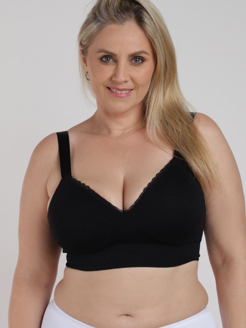 Sutiã Bojo Comfort Sem Costura Plus Size Feminino PRETO