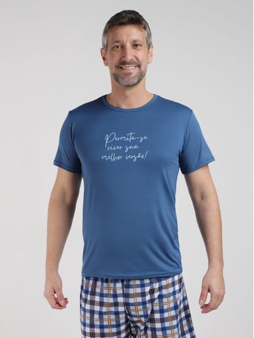 Pijama Curto Suede Xadrez Masculino AZUL