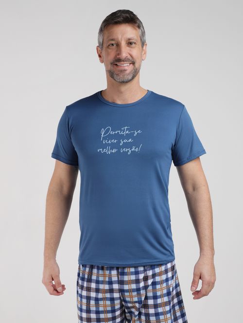 Pijama Curto Suede Xadrez Masculino AZUL