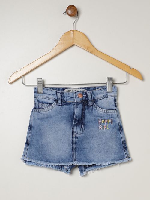 Short Saia Jeans Infantil Para Menina - AZUL