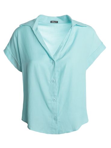 Camisa Viscose Manga Dobrada Feminina AZUL