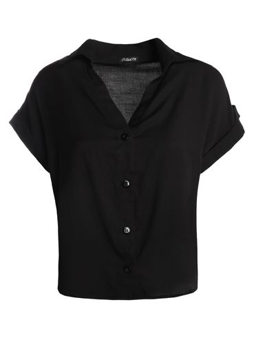Camisa Viscose Manga Dobrada Feminina PRETO