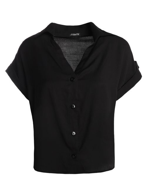 Camisa Viscose Manga Dobrada Feminina PRETO