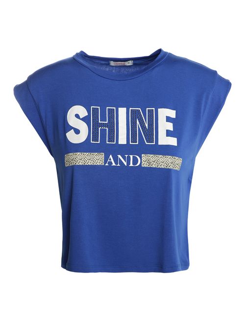 Blusa em Silk e Brilhos Sem Manga Feminina AZUL