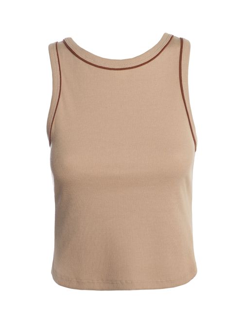 Blusa Regata Canelada Frizada Cativa Feminina BEGE