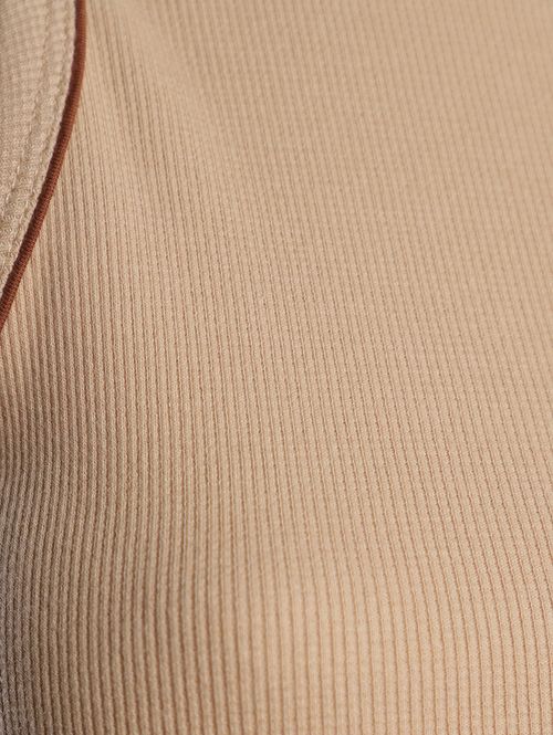 Blusa Regata Canelada Frizada Cativa Feminina BEGE