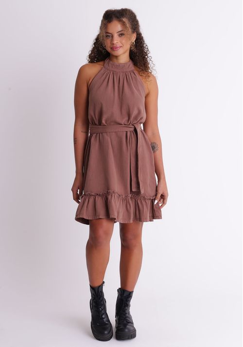 Vestido frente única com babados