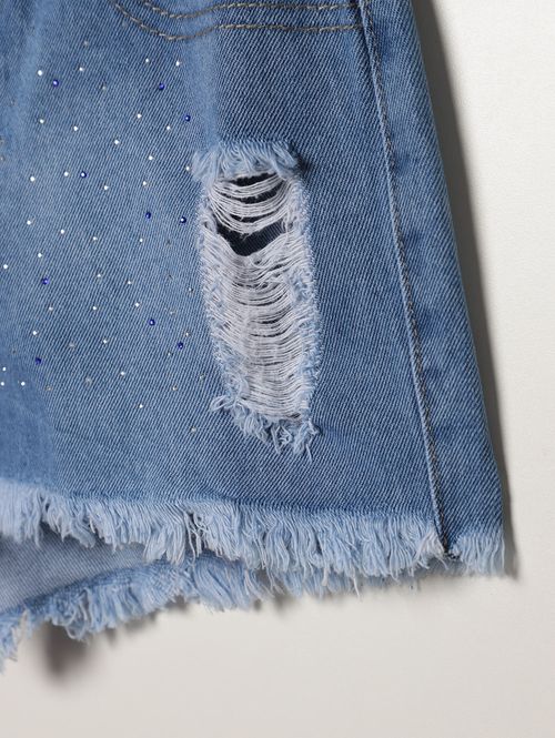 Short Jeans Com Puídos Juvenil Para Menina - AZUL