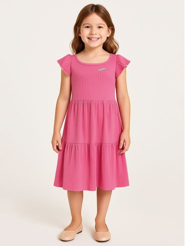 Vestido Canelado Infantil Para Menina - ROSA