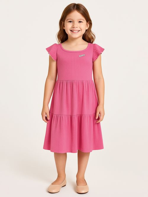 Vestido Canelado Infantil Para Menina - ROSA