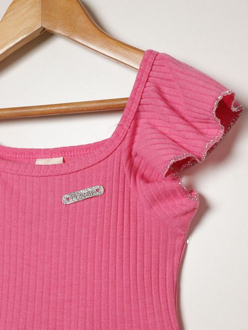 Vestido Canelado Infantil Para Menina - ROSA