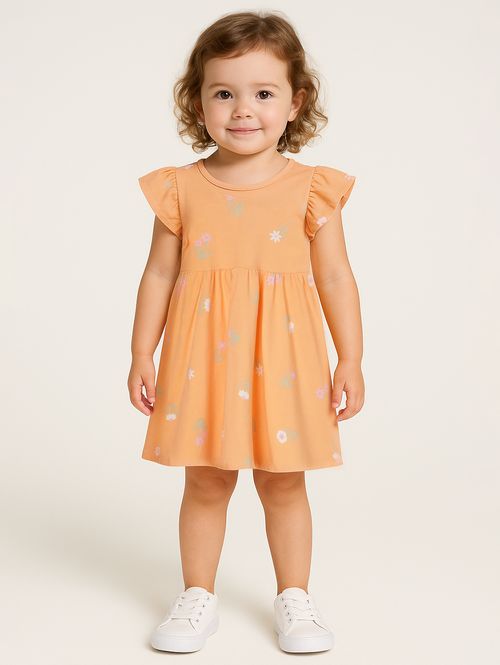 Vestido Cotton Infantil Para Menina - LARANJA