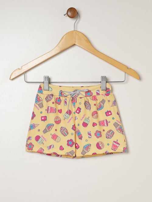 Short Malha Estampada Infantil Para Menina- AMARELO