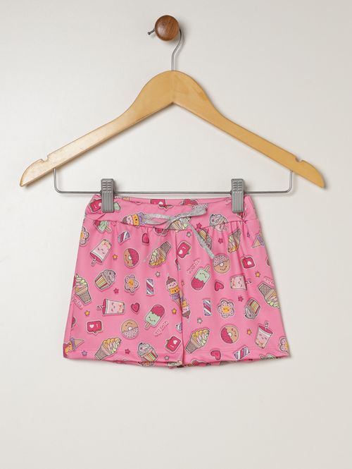 Short Malha Estampada Infantil Para Menina- ROSA CLARO