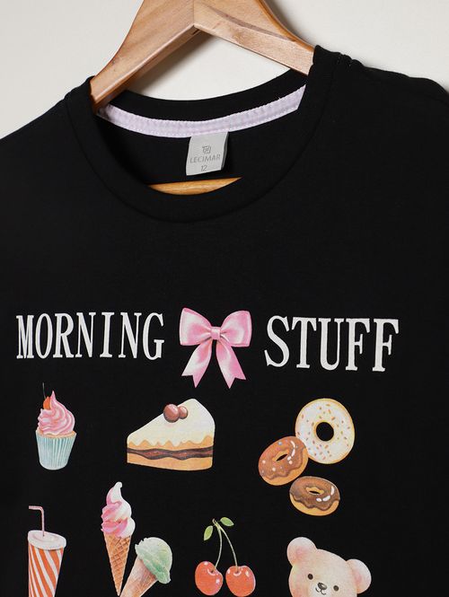 Blusa Manga Curta Juvenil Para Menina - PRETO