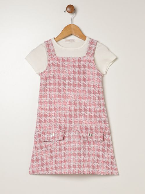 Salopete Tweed Sobreposição Infantil Para Menina- ROSA