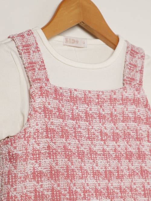 Salopete Tweed Sobreposição Infantil Para Menina- ROSA