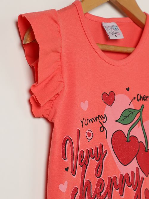 Blusa Cotton Manga Curta Infantil Para Menina- CORAL