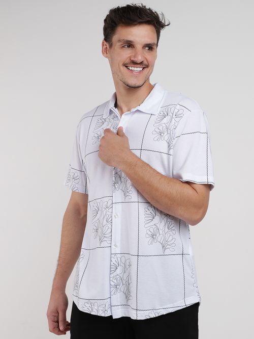 Camisa Malha Estampada Manga Curta Masculina BRANCO