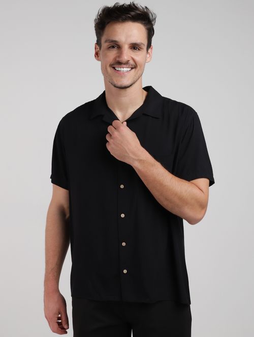 Camisa Gola Cubana Masculina PRETO