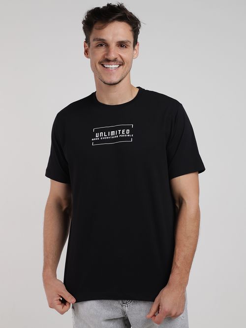 Camiseta Algodão Egipcio Manga Curta Masculina PRETO