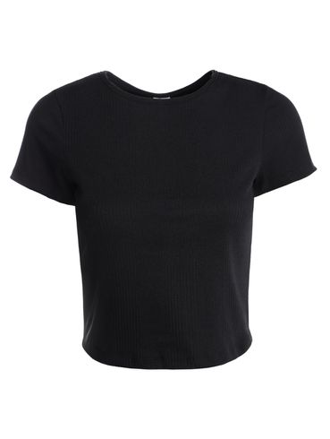 Blusa Manga Curta Malha Canelada Feminina PRETO