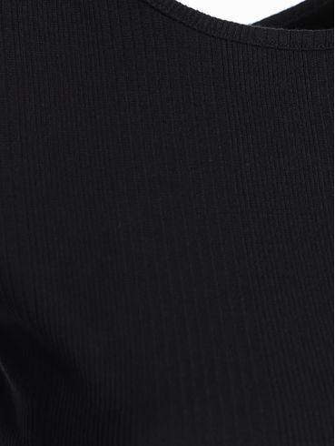 Blusa Manga Curta Malha Canelada Feminina PRETO